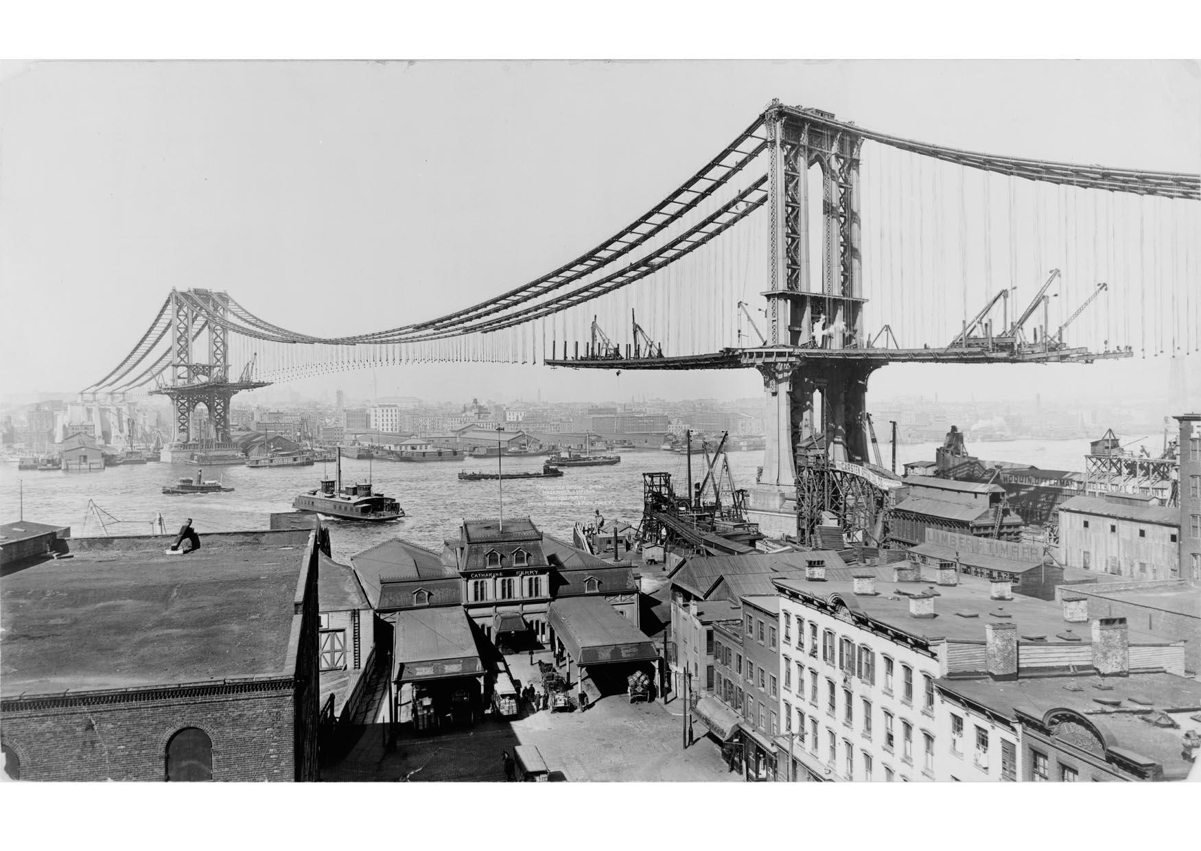 bygging av manhatten bridge 1909 Foto bygging av manhatten bridge 1909