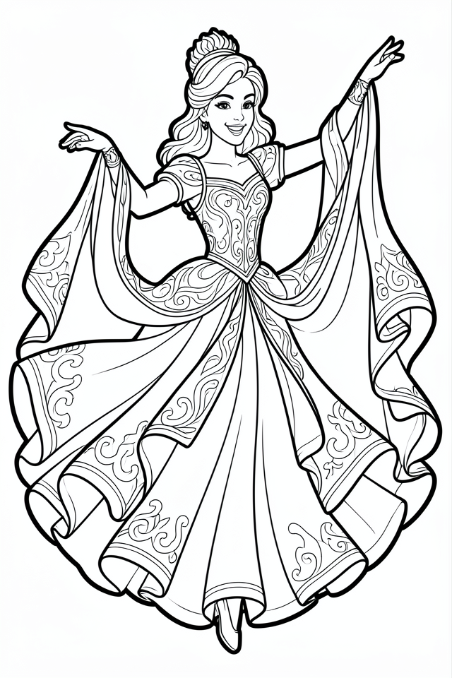Fargeleggingsbilde dansende prinsesse