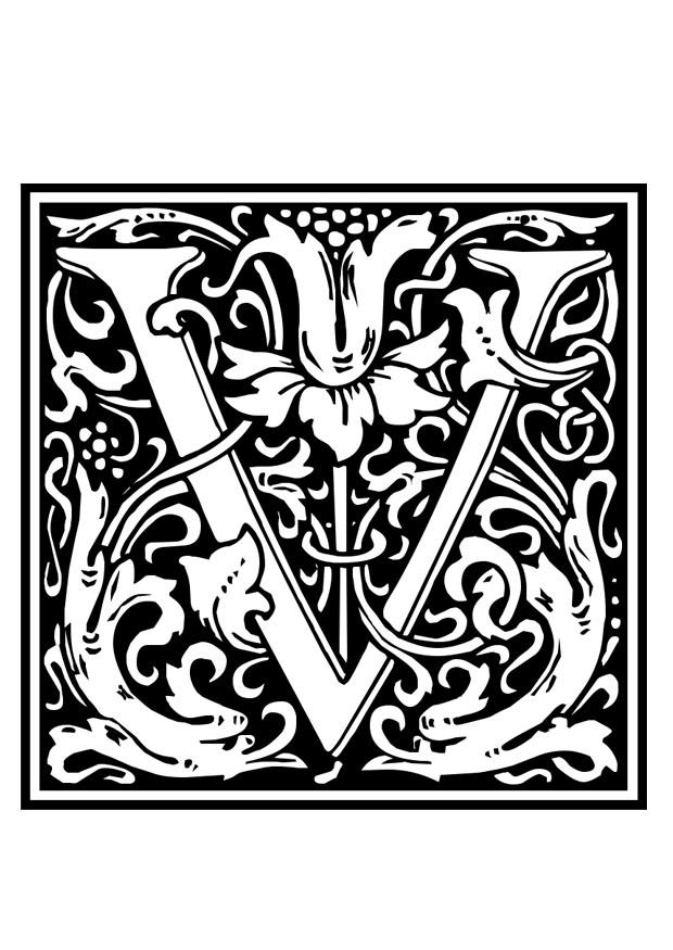 dekorativ alfabet - v Fargeleggingsbilde dekorativ alfabet - v