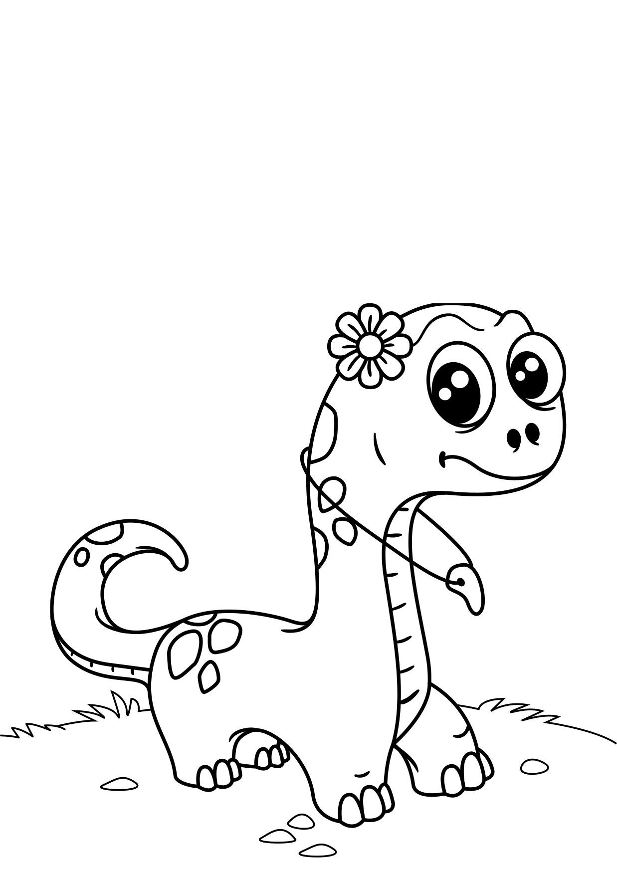 Fargeleggingsbilde dinosaur med blomst