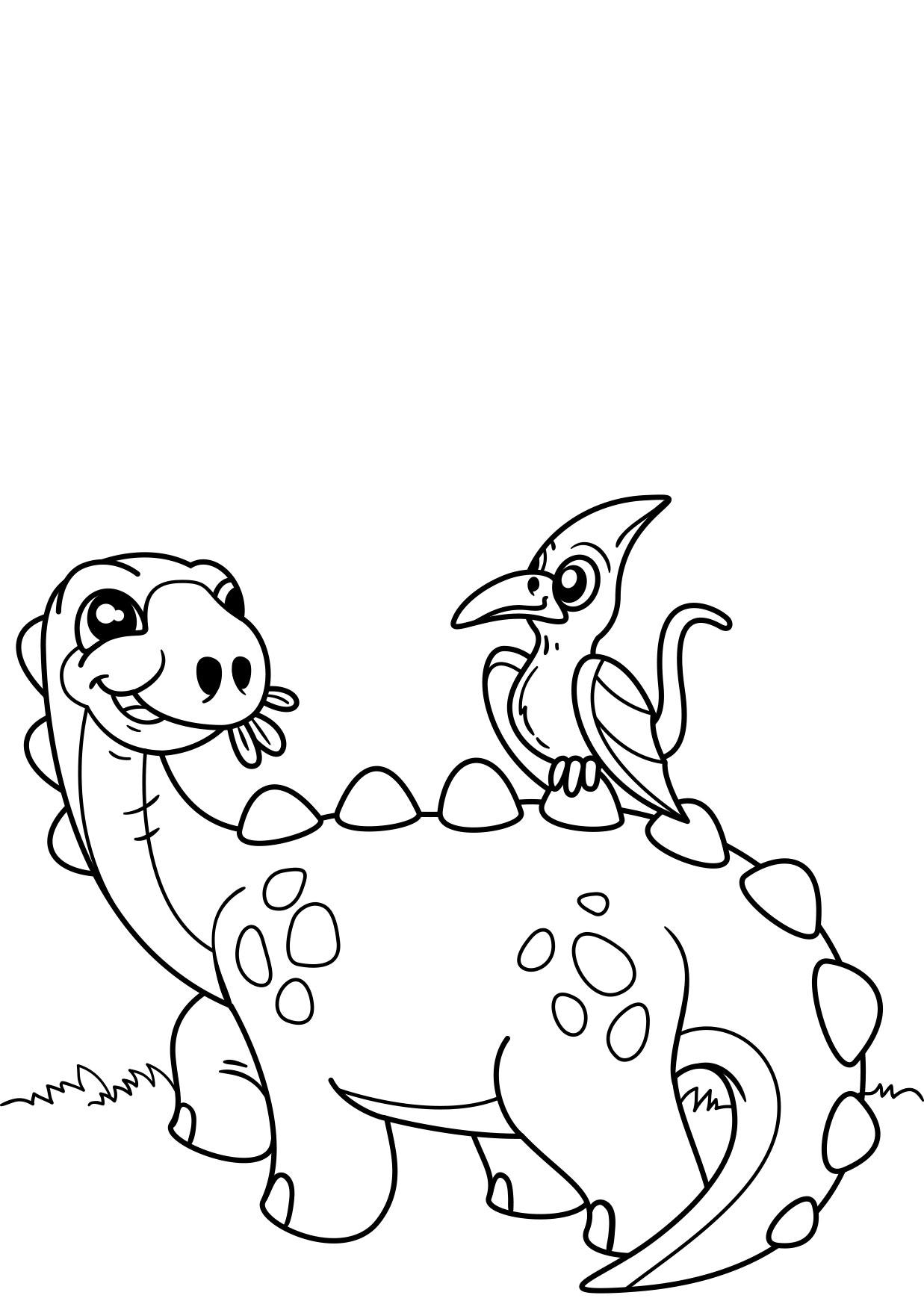 dinosaur med fugl Fargeleggingsbilde dinosaur med fugl