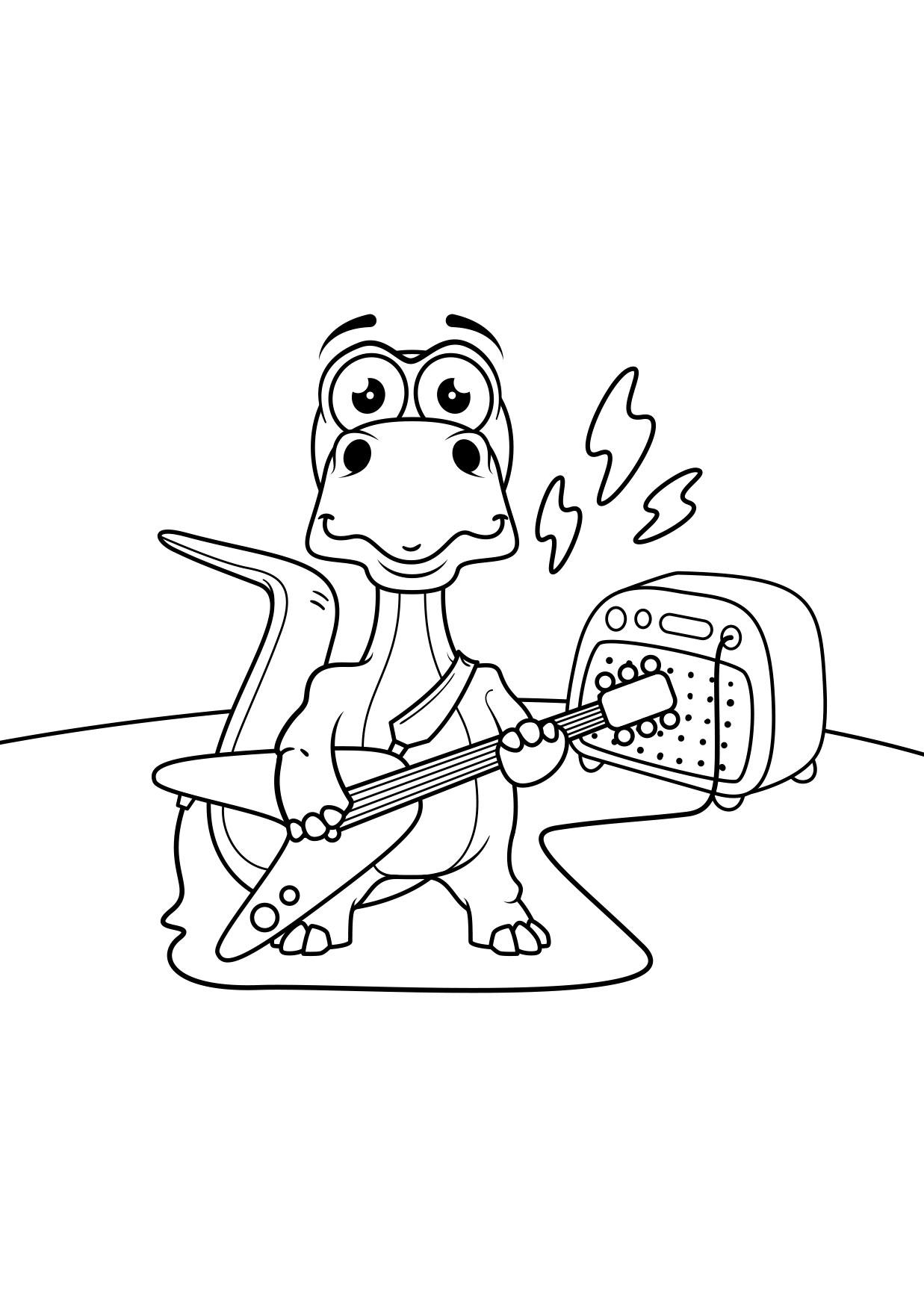 Fargeleggingsbilde dinosaur spiller gitar