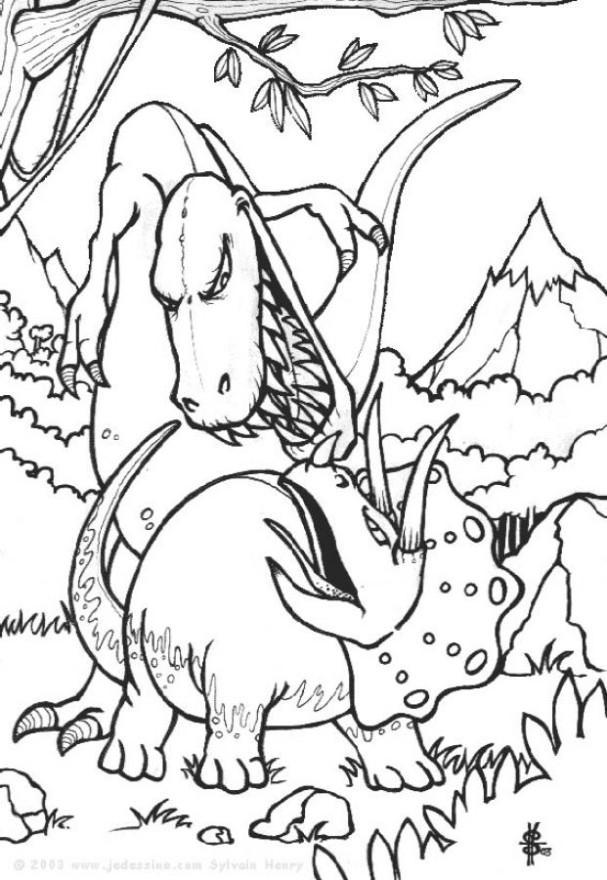 dinosaurer i kamp Fargeleggingsbilde dinosaurer i kamp