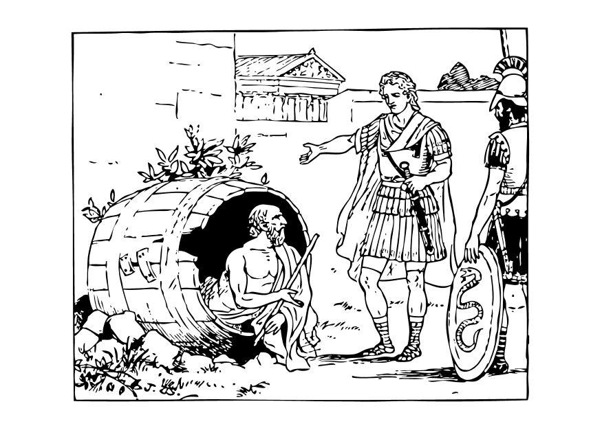 Fargeleggingsbilde diogens og alexander