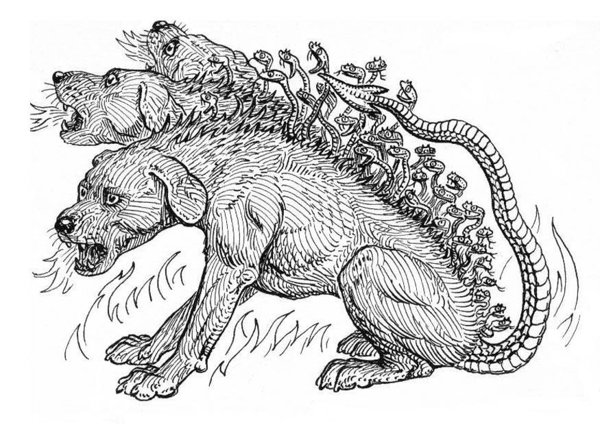 Fargeleggingsbilde djevelhund - cerberus