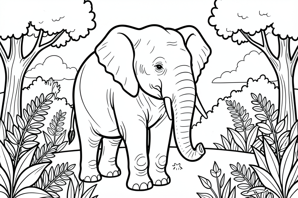 elefant i skogen Fargeleggingsbilde elefant i skogen