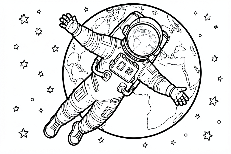 en astronaut i rommet Fargeleggingsbilde en astronaut i rommet