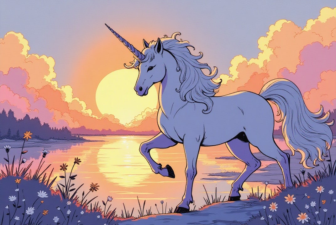 enhjA¸rning ved solnedgang bilde enhjA¸rning ved solnedgang