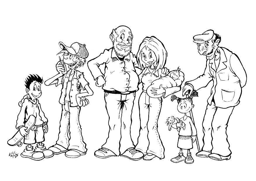 familie - ulike aldre Fargeleggingsbilde familie - ulike aldre