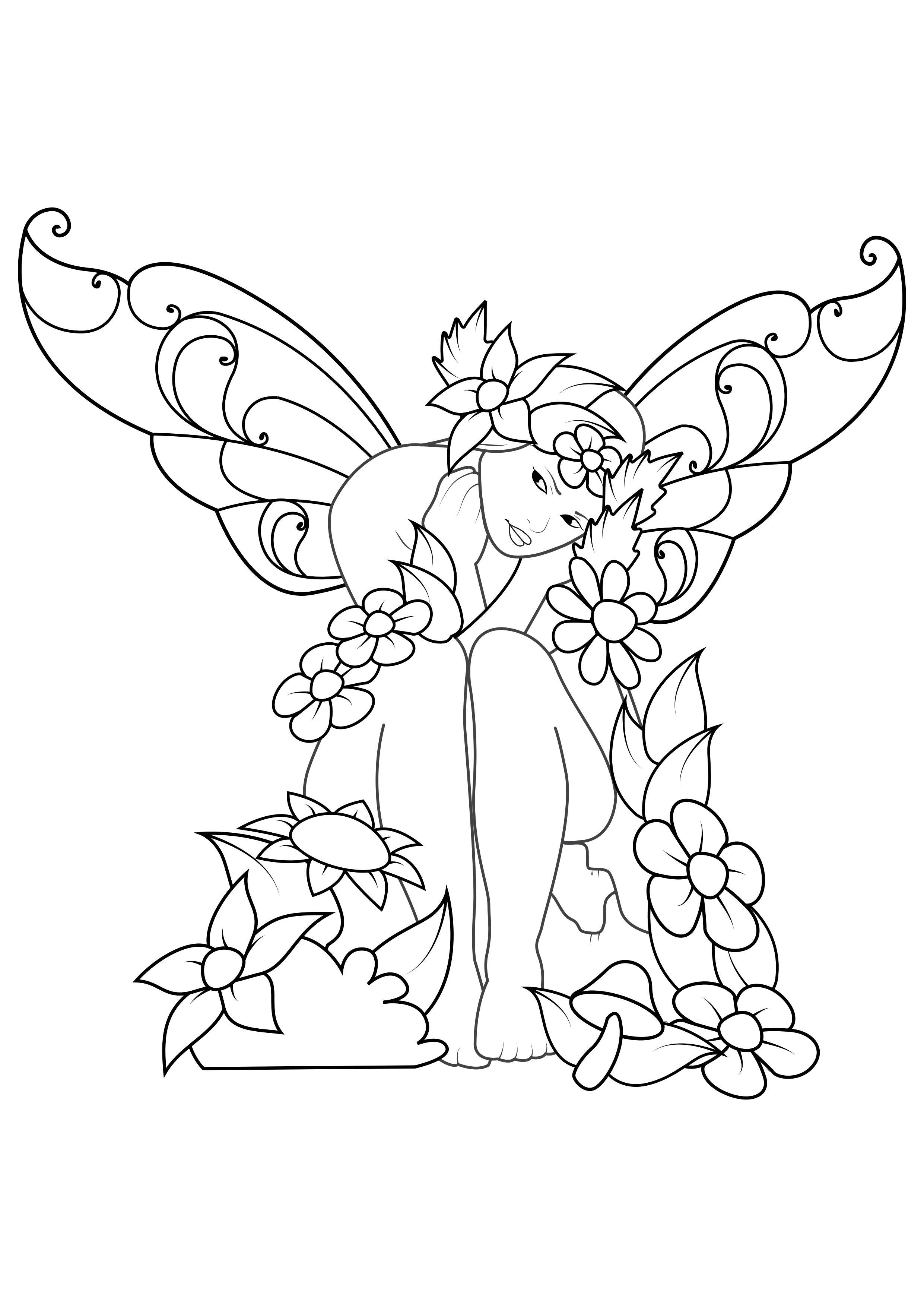 fe med blomster Fargeleggingsbilde fe med blomster