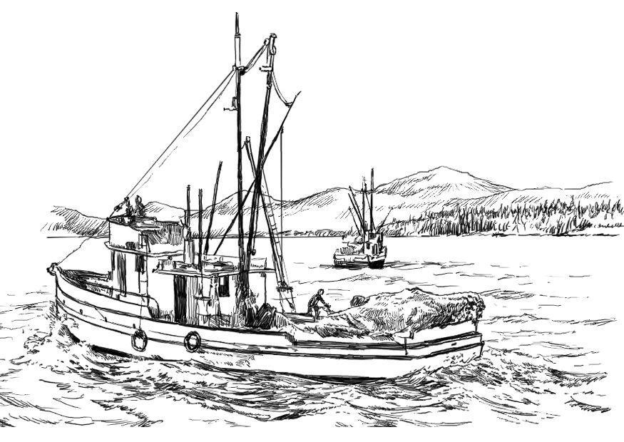 fiskebA¥t Fargeleggingsbilde fiskebA¥t