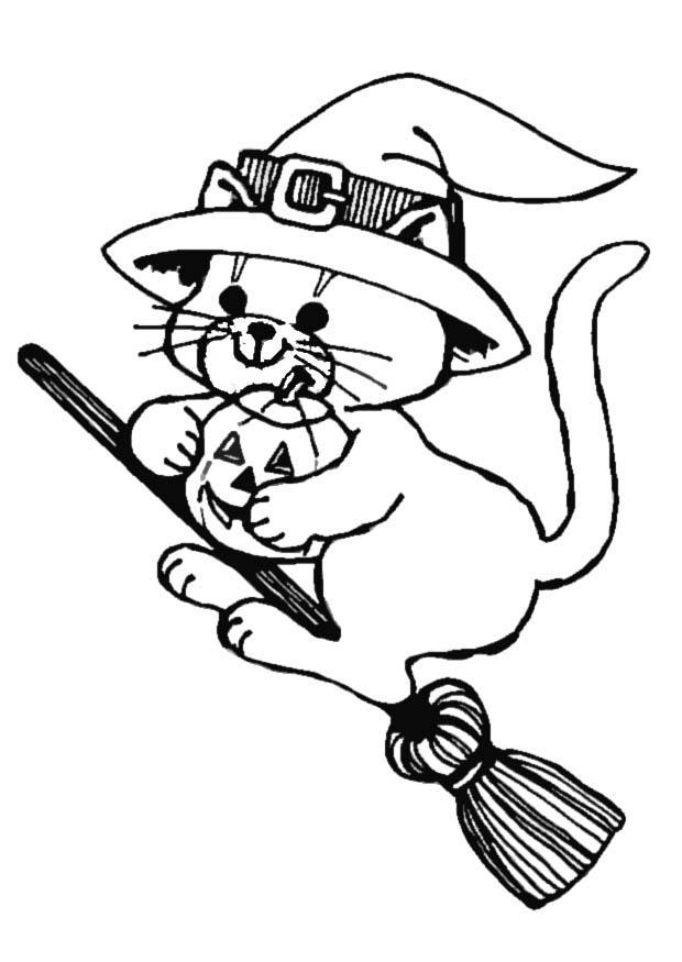 Fargeleggingsbilde flyvende katt - halloween