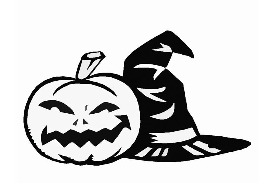 gresskar og hatt, halloween Fargeleggingsbilde gresskar og hatt, halloween