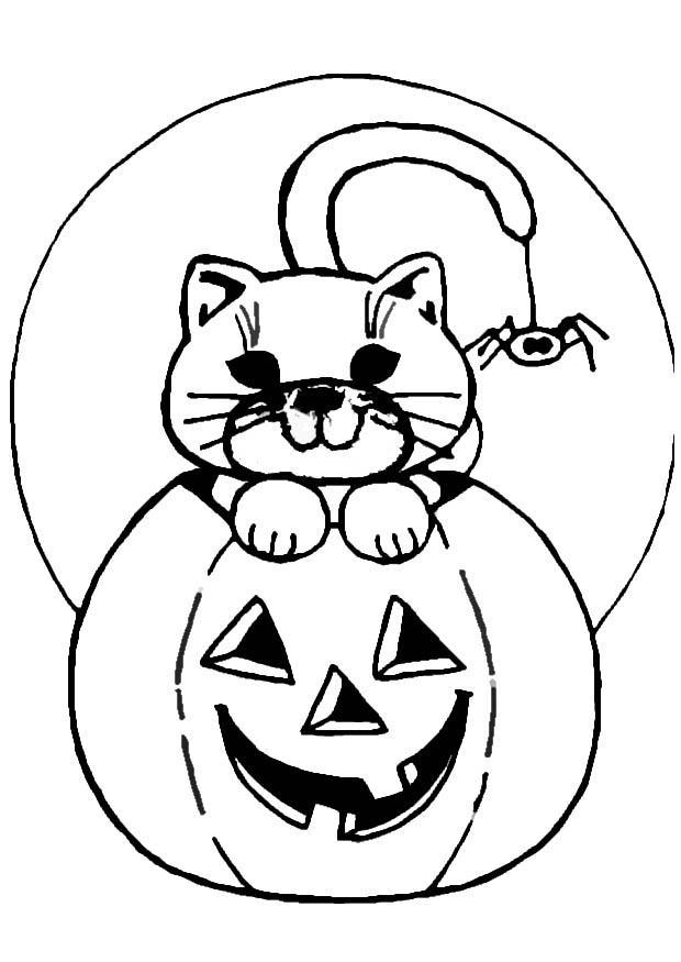 Fargeleggingsbilde gresskar og katt - halloween