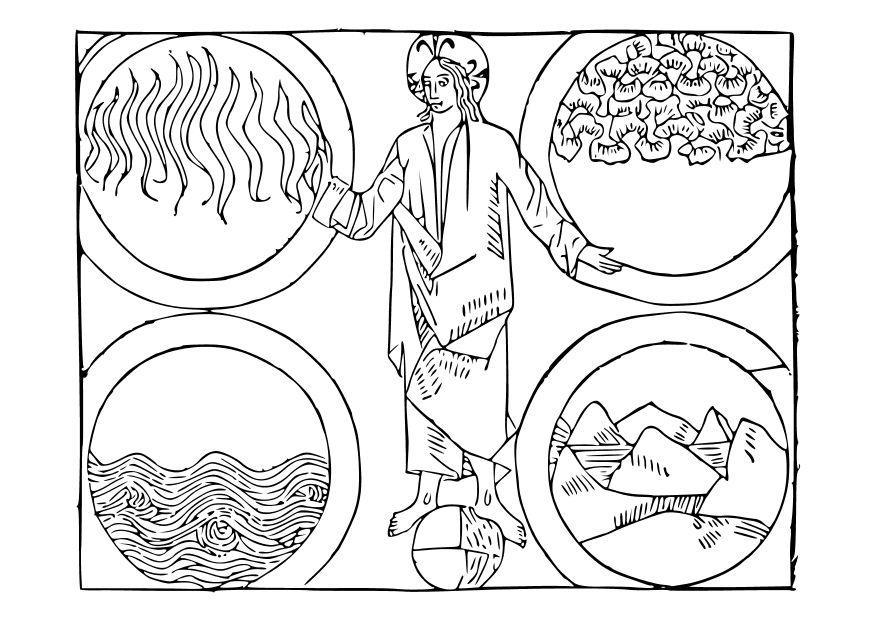 Fargeleggingsbilde gud og de fire elementer