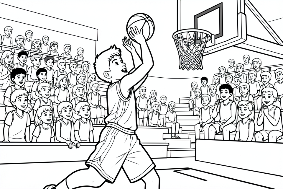 gutt spiller basketball Fargeleggingsbilde gutt spiller basketball