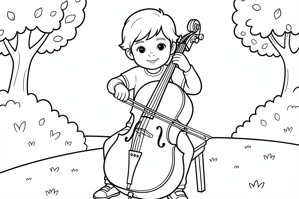 Fargeleggingsbilde gutt spiller cello