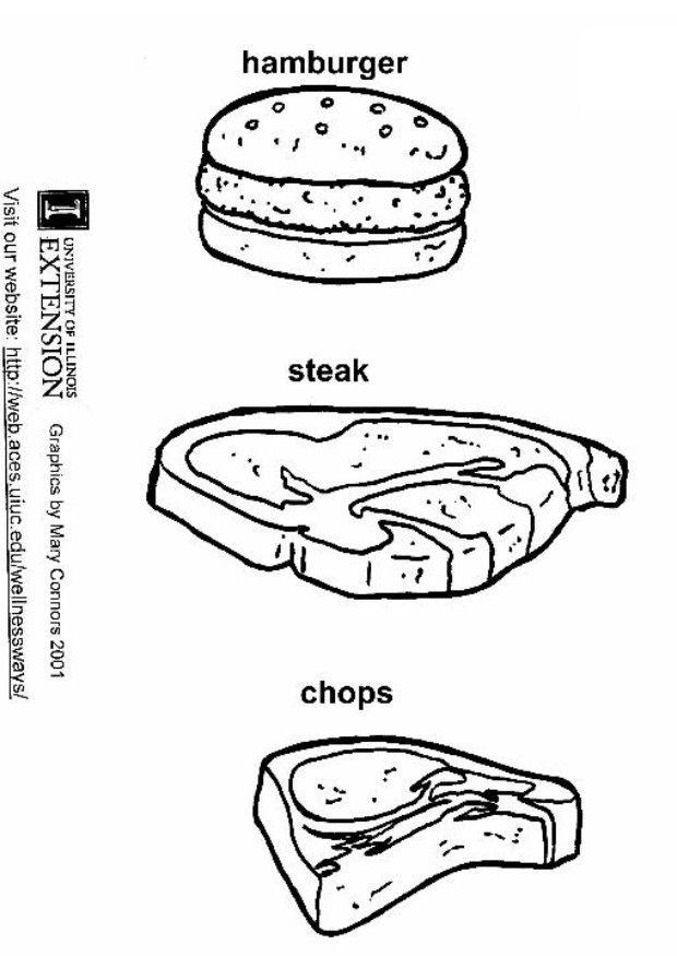 Fargeleggingsbilde hamburger, biff, kotelett