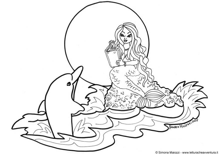 havfrue med en delfin Fargeleggingsbilde havfrue med en delfin