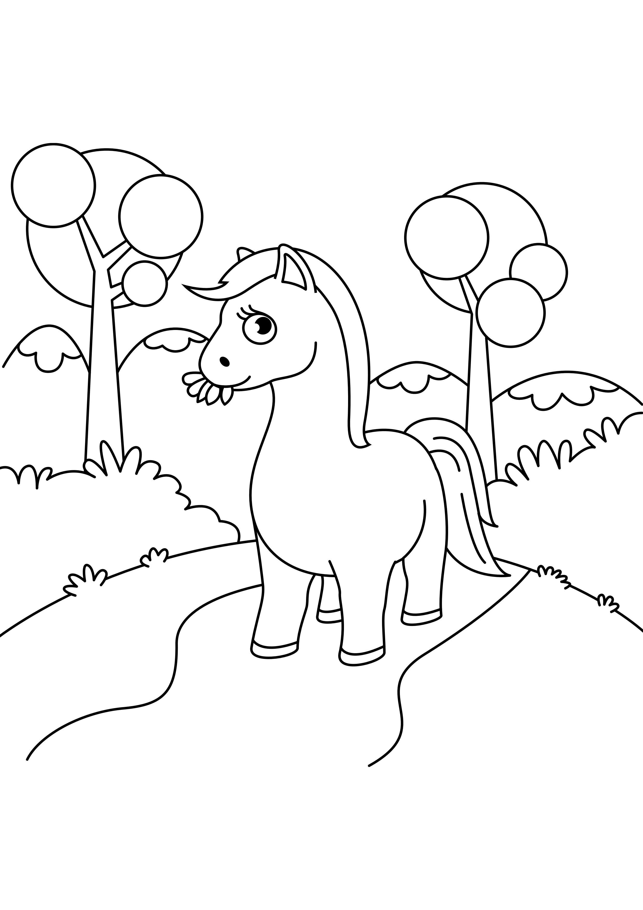 hest i skogen Fargeleggingsbilde hest i skogen