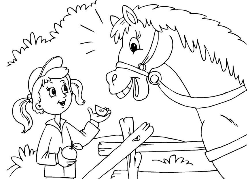 hest og jente Fargeleggingsbilde hest og jente