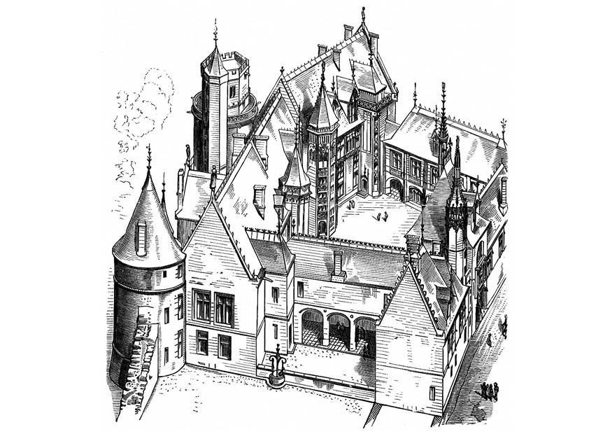 Fargeleggingsbilde hus i frankrike 1443