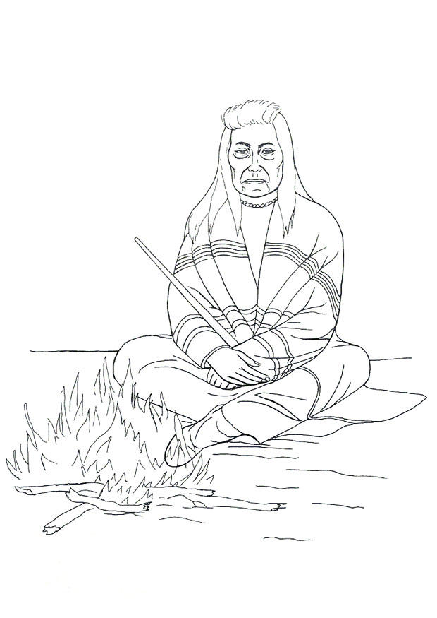 Fargeleggingsbilde indianer ved bA¥let
