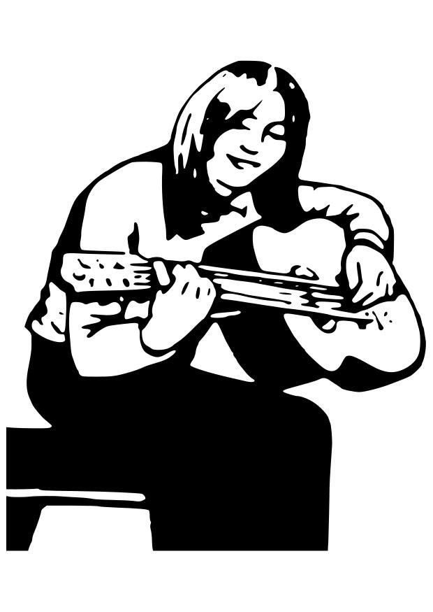 jente med gitar Fargeleggingsbilde jente med gitar