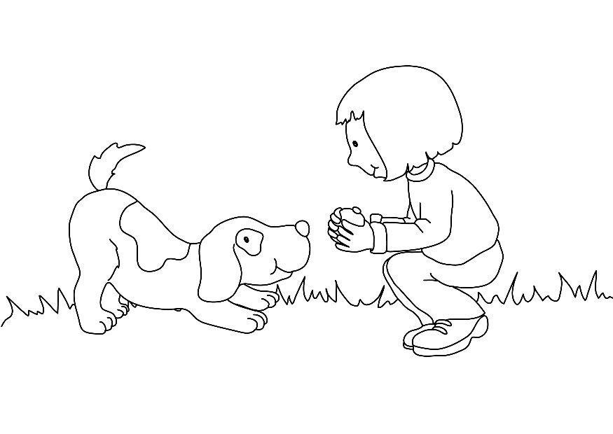 jente og hund Fargeleggingsbilde jente og hund