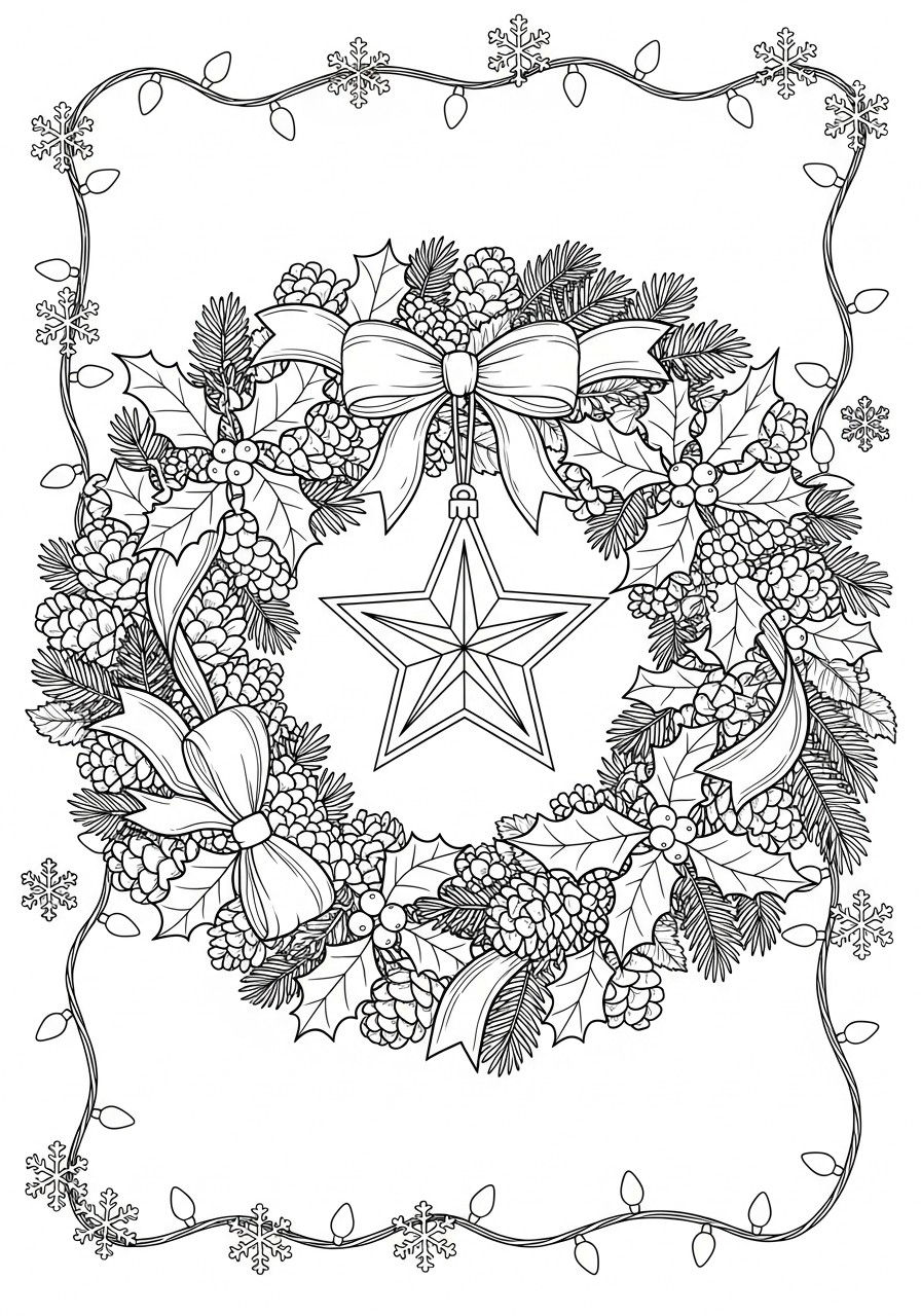 Fargeleggingsbilde julekrans med lys