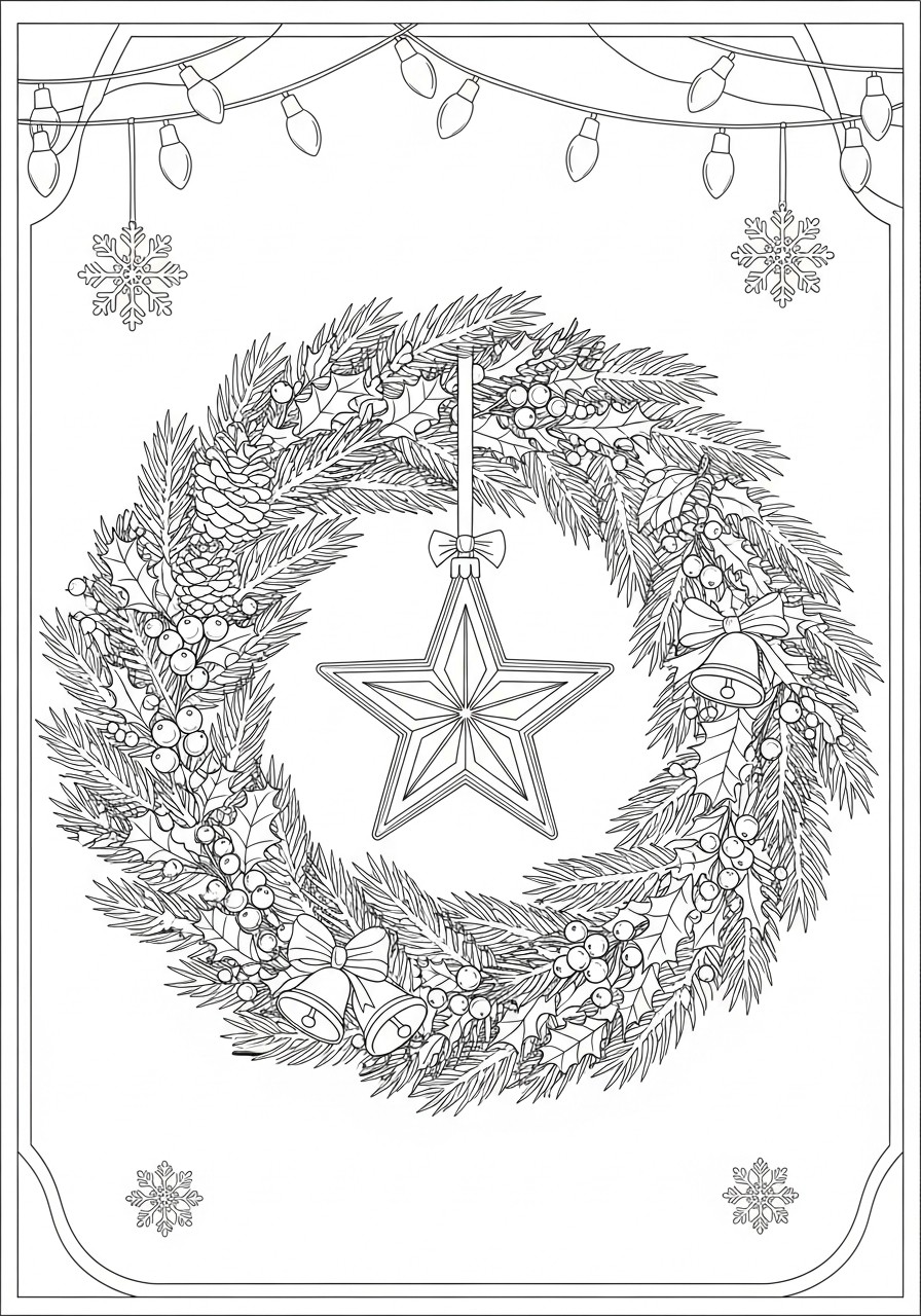 Fargeleggingsbilde julekrans med stjerne
