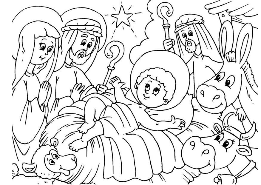 Fargeleggingsbilde julekrybbe - jesus fA¸dsel