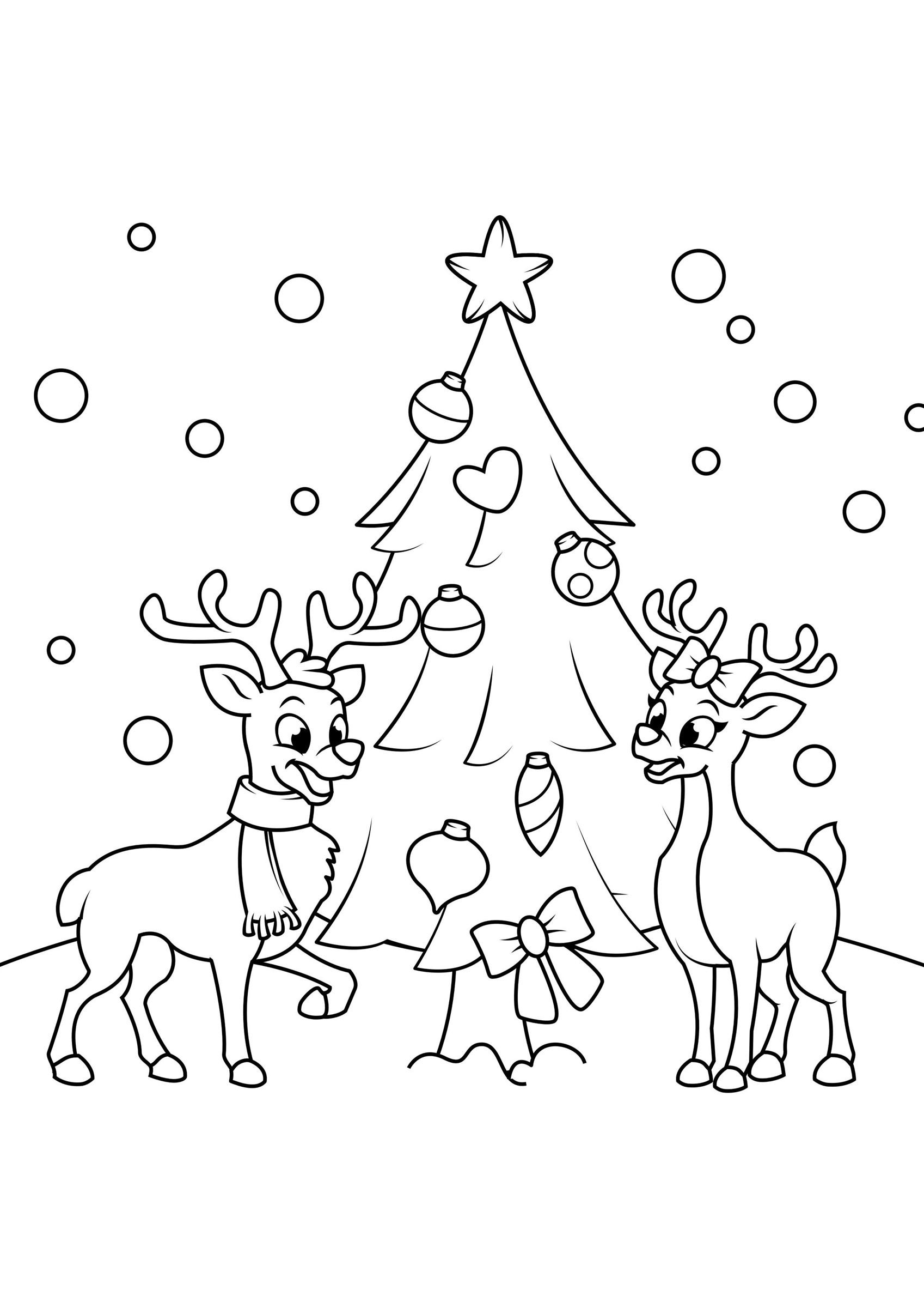 juletre med rein Fargeleggingsbilde juletre med rein