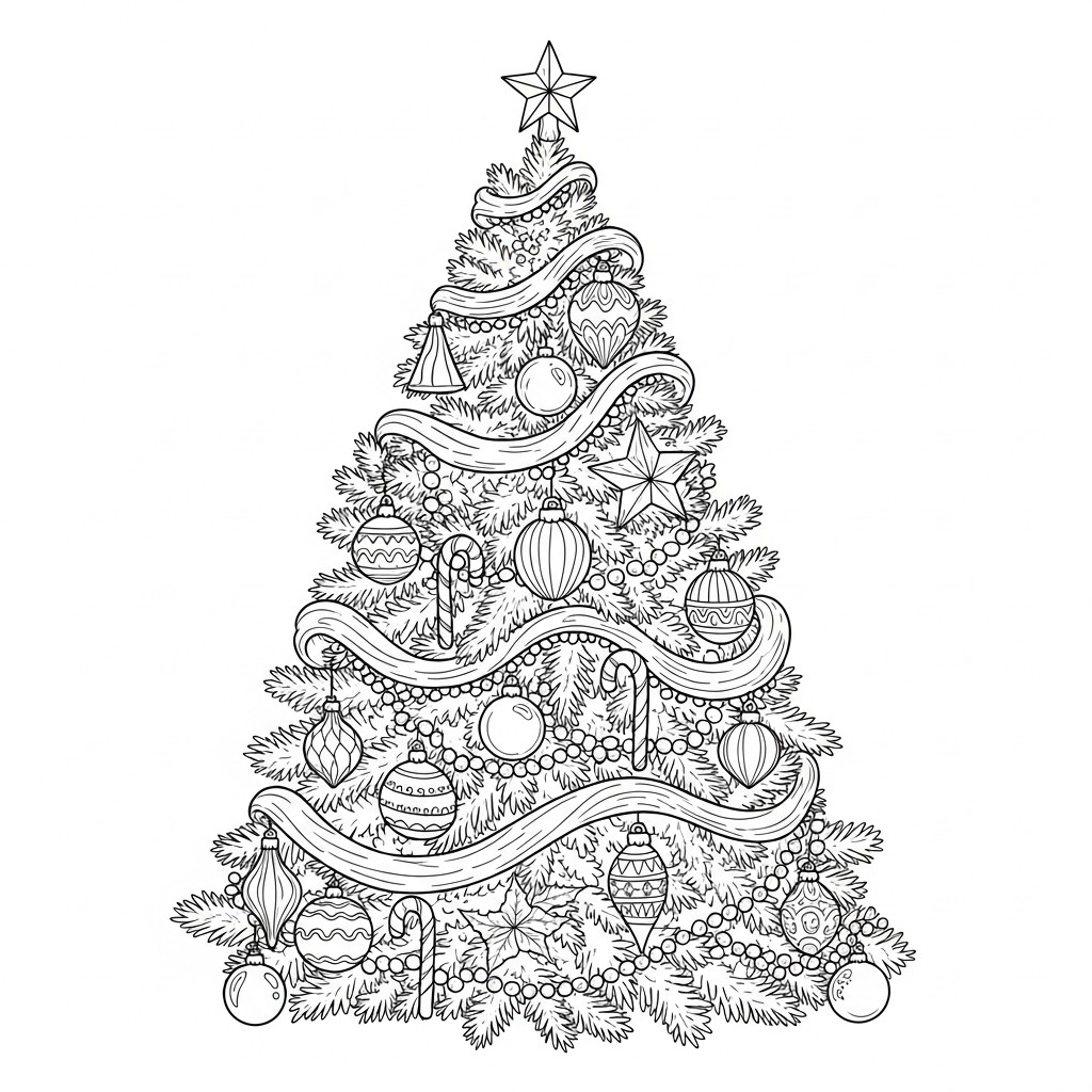 juletreet pyntet Fargeleggingsbilde juletreet pyntet