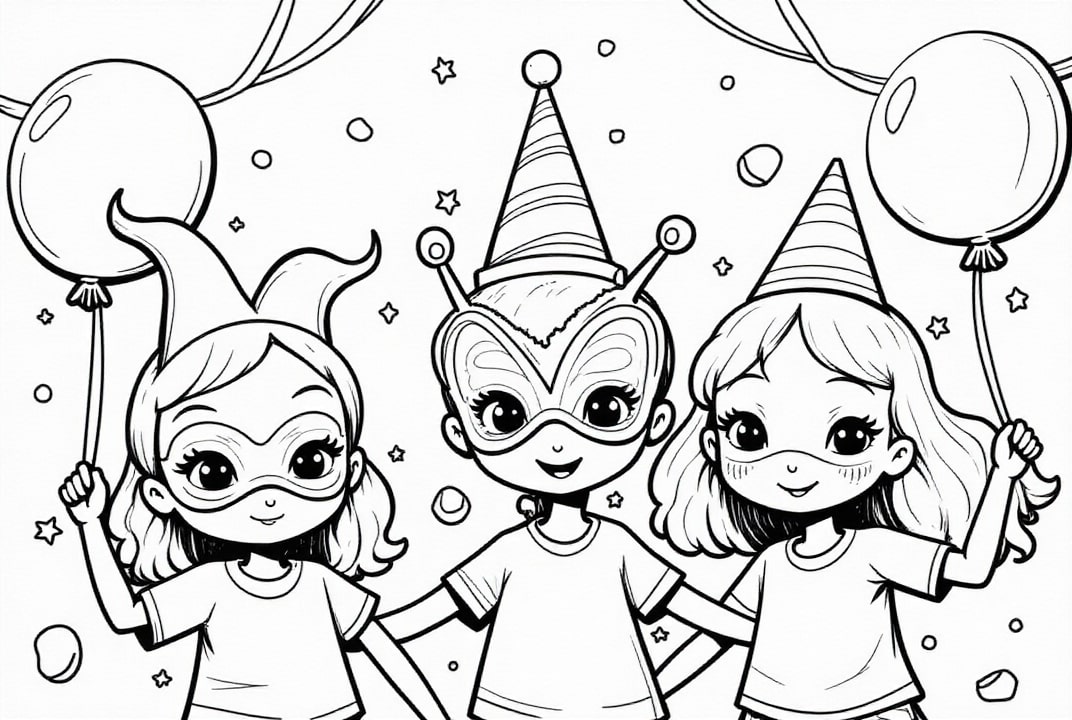 karnevalsfest med venner Fargeleggingsbilde karnevalsfest med venner