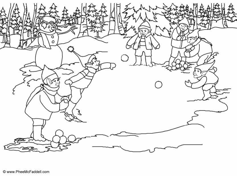 Fargeleggingsbilde kaste snA¸ball