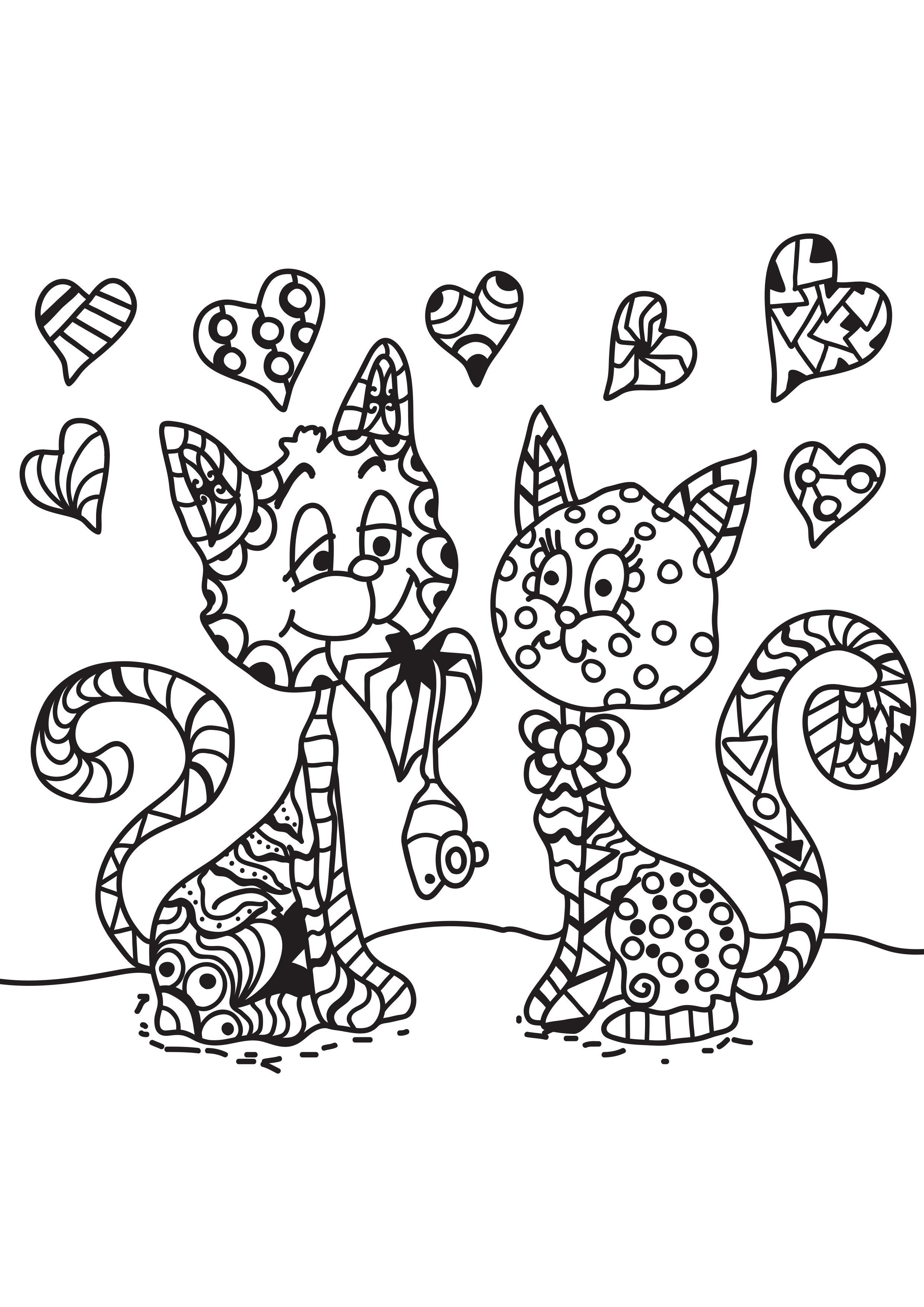 Fargeleggingsbilde katten er forelsket