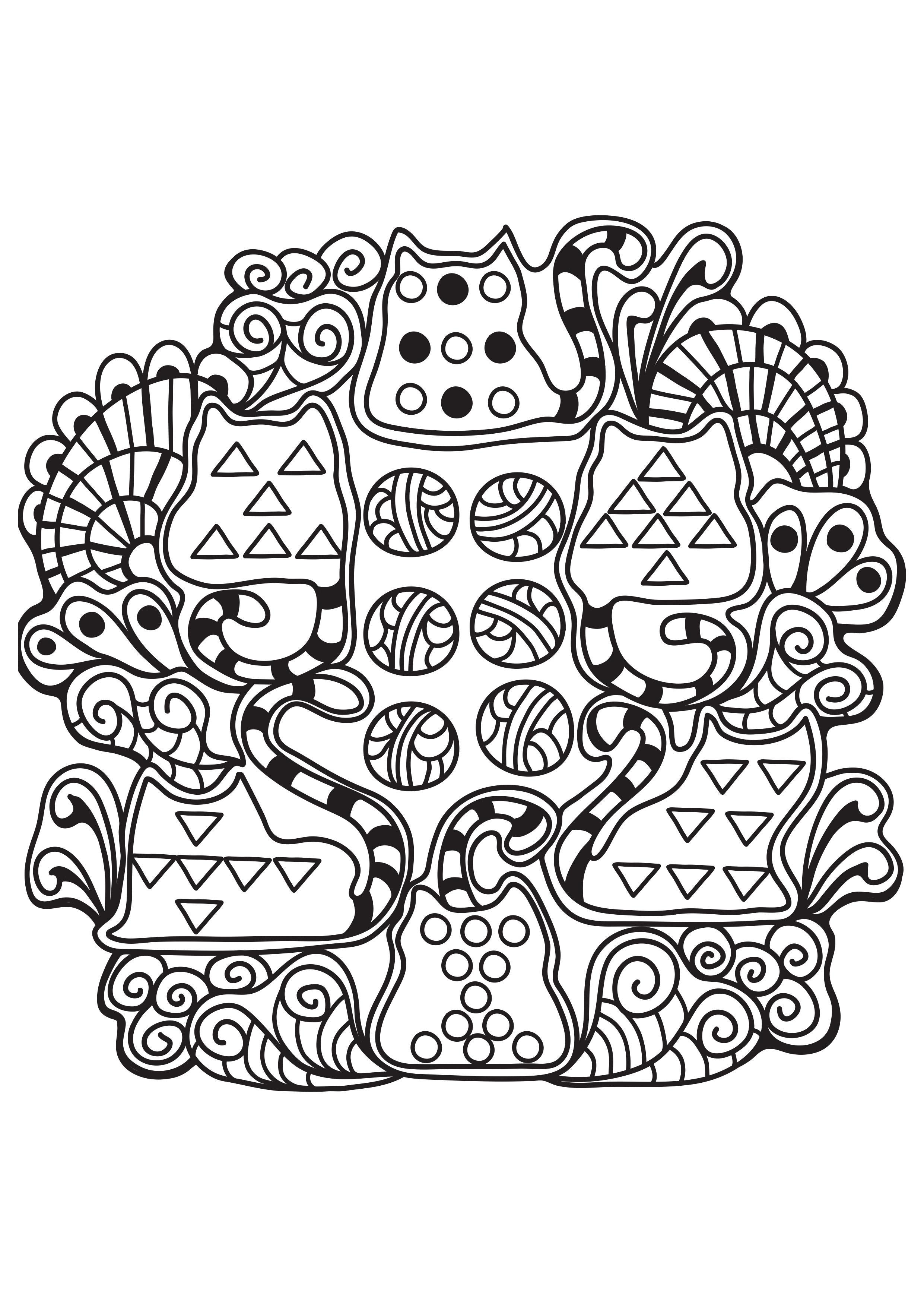 Fargeleggingsbilde katter mandala