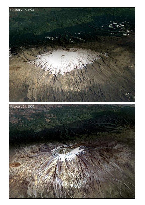 Foto kilimanjaro: isbre 1993 - 2000 - oppvarming av kloden