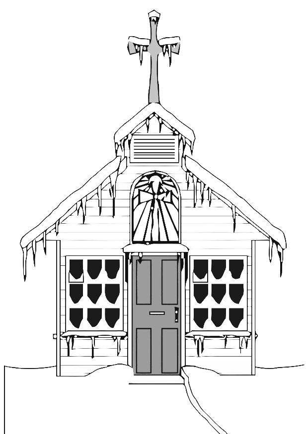 Fargeleggingsbilde kirke om vinteren