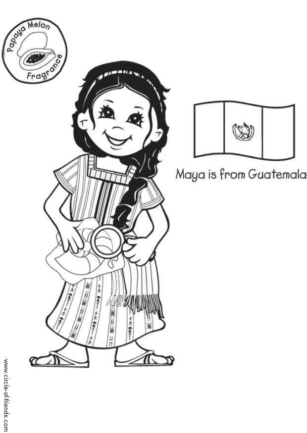 maya fra guatemala med flagg Fargeleggingsbilde maya fra guatemala med flagg