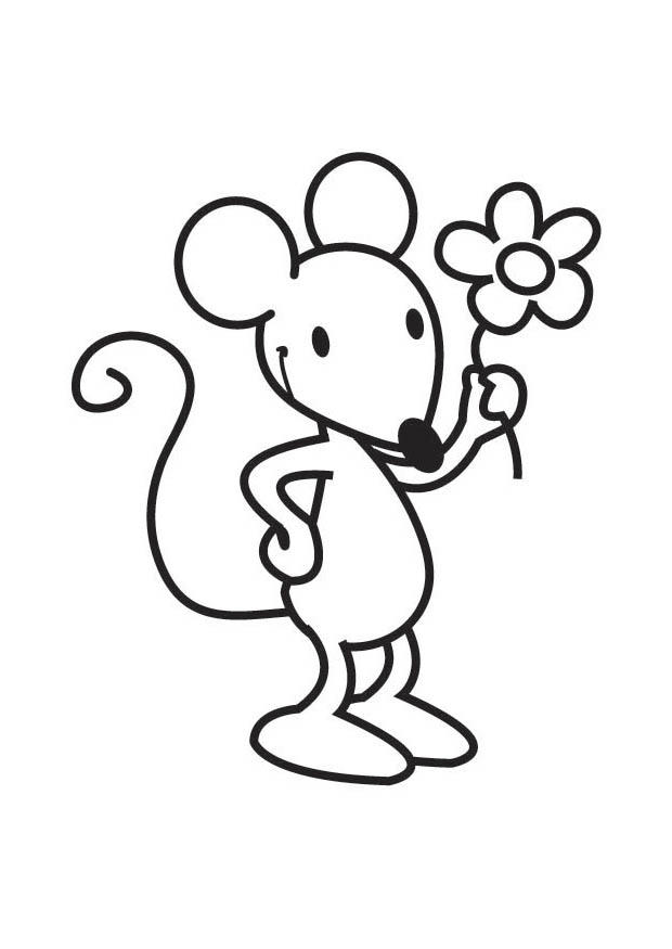 Fargeleggingsbilde mus med blomst