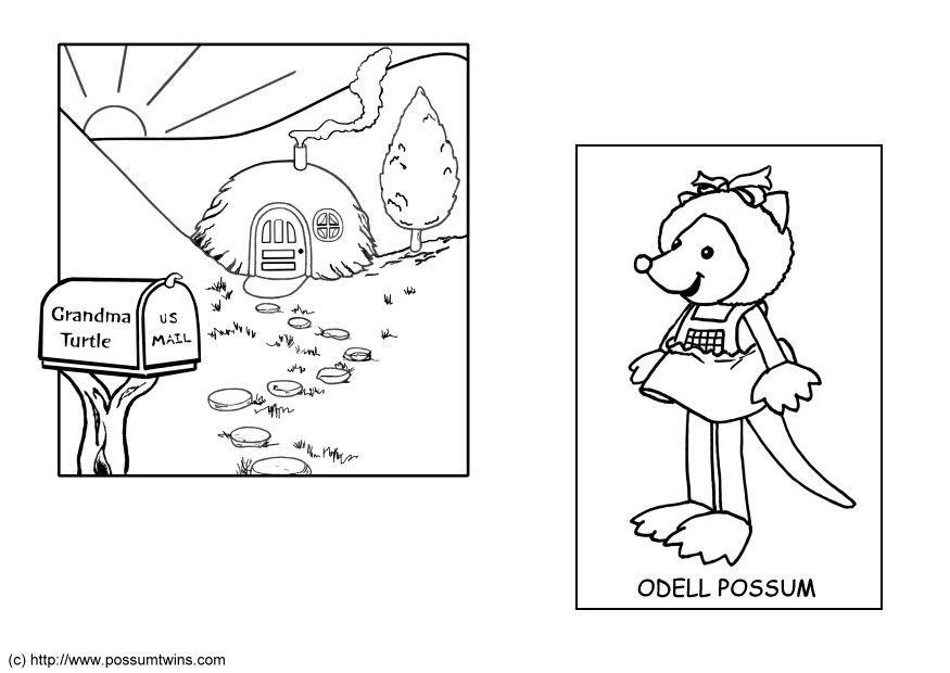 Fargeleggingsbilde opossum tvillinger