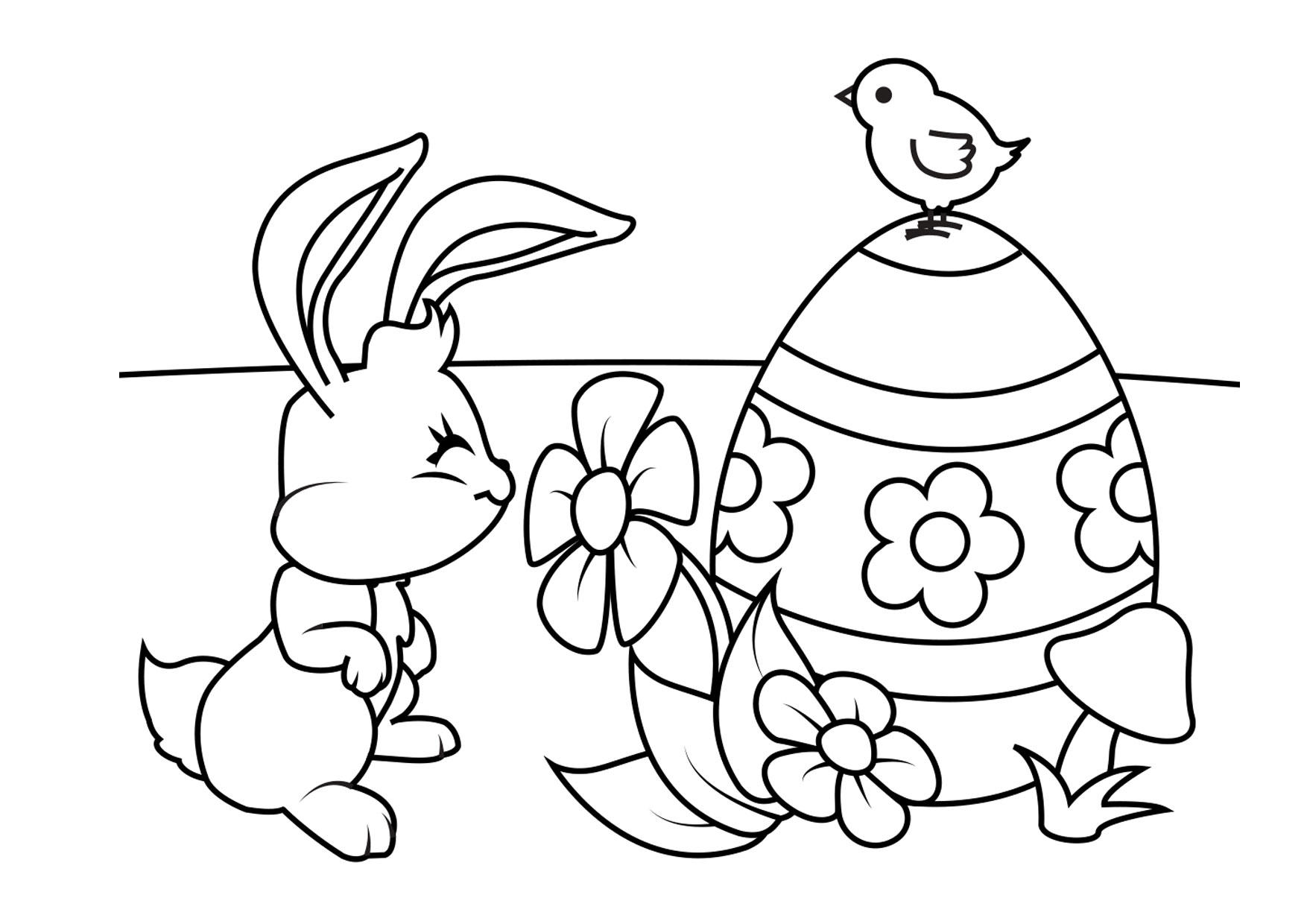 pA¥skeharen med pA¥skeegg og kylling Fargeleggingsbilde pA¥skeharen med pA¥skeegg og kylling