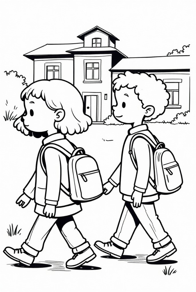 pA¥ vei til skolen Fargeleggingsbilde pA¥ vei til skolen