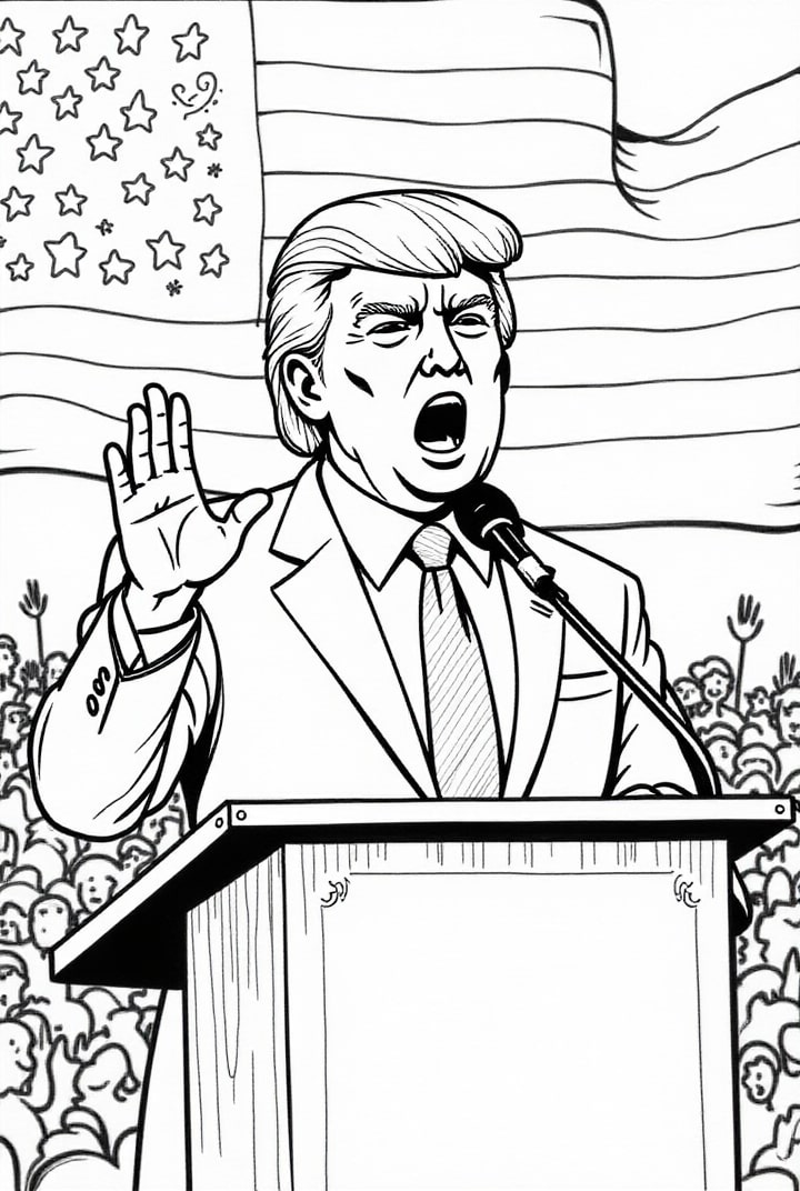 president donald trump henvender seg til folk Fargeleggingsbilde president donald trump henvender seg til folk