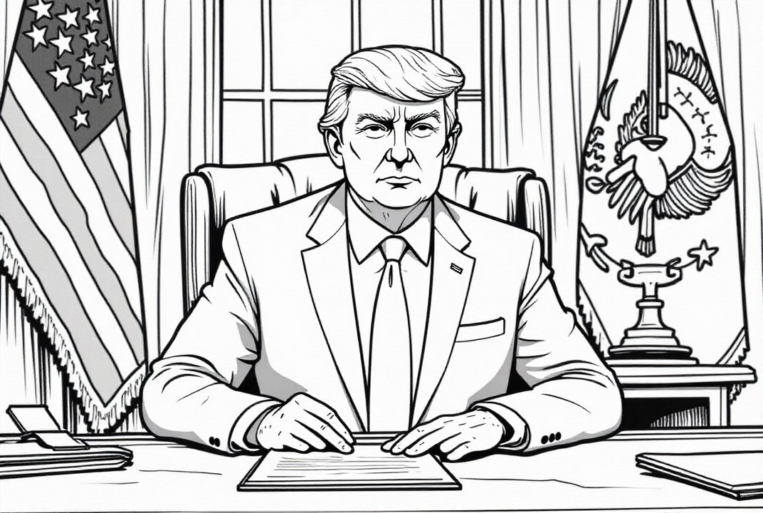 president donald trump i det ovale kontor Fargeleggingsbilde president donald trump i det ovale kontor