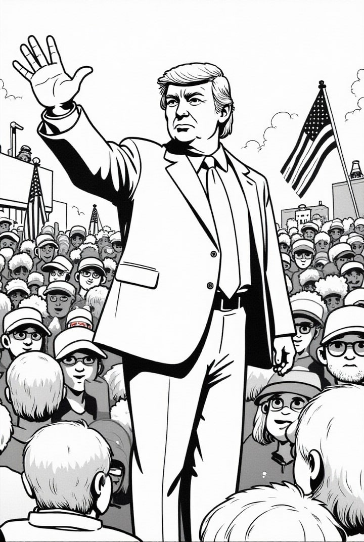 president donald trump med stA¸ttespillere Fargeleggingsbilde president donald trump med stA¸ttespillere