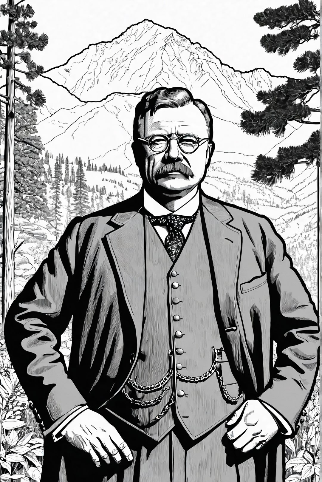 president theodore roosevelt i en naturpark Fargeleggingsbilde president theodore roosevelt i en naturpark