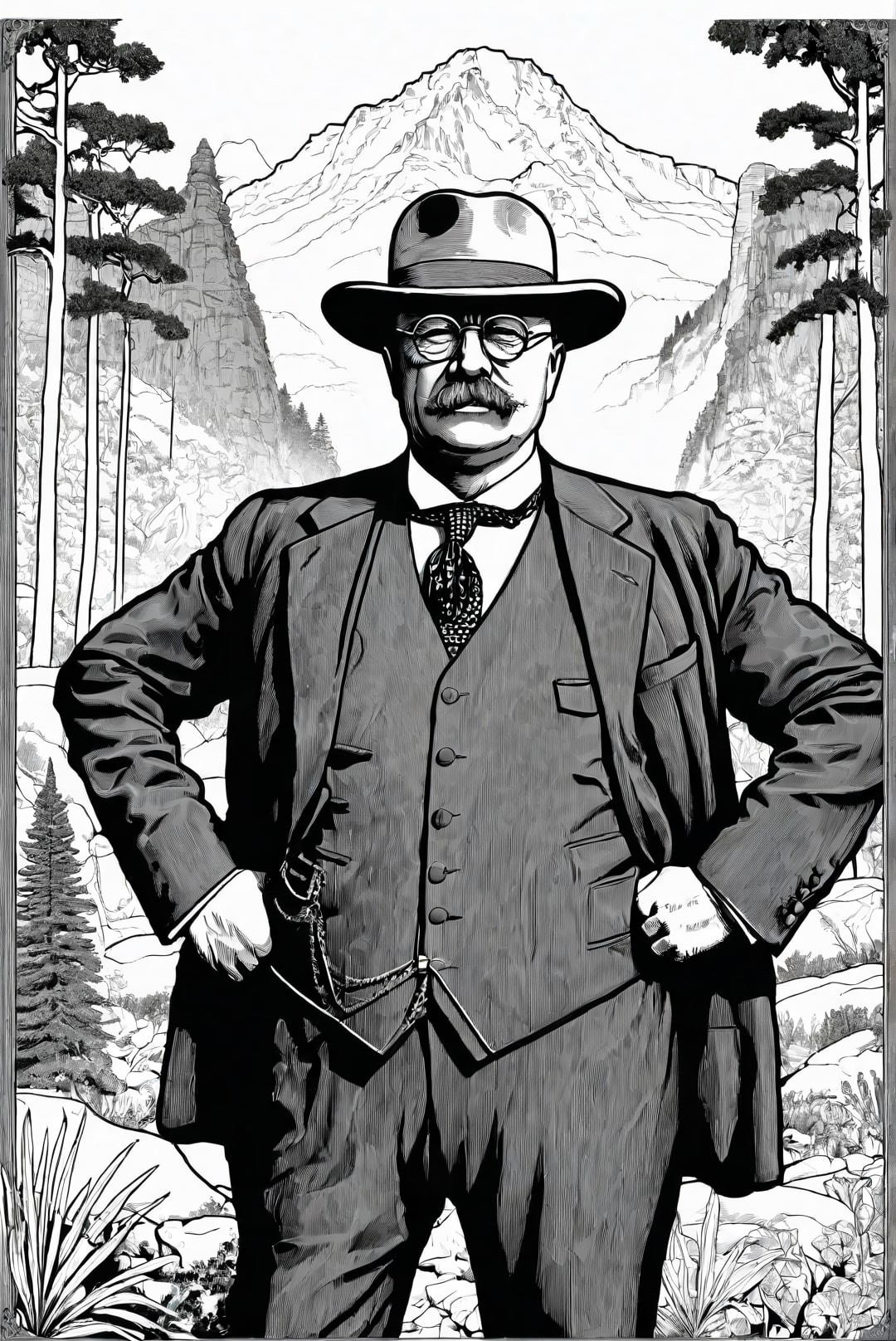 president theodore roosevelt i en naturpark Fargeleggingsbilde president theodore roosevelt i en naturpark